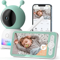 BOIFUN 2K 5" Baby Monitor Camera,  360° Rotation with Phone App, Colorful Night Lights,Motion Monitoring, Automatic Tracking