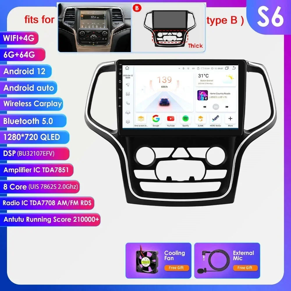 Hizpo 10.1 Carplay 4G 2Din Android 13 Car Radio for Jeep Grand Cherokee WK2 2014 -2022 Multimedia Video Player Autoradio GPS DSP