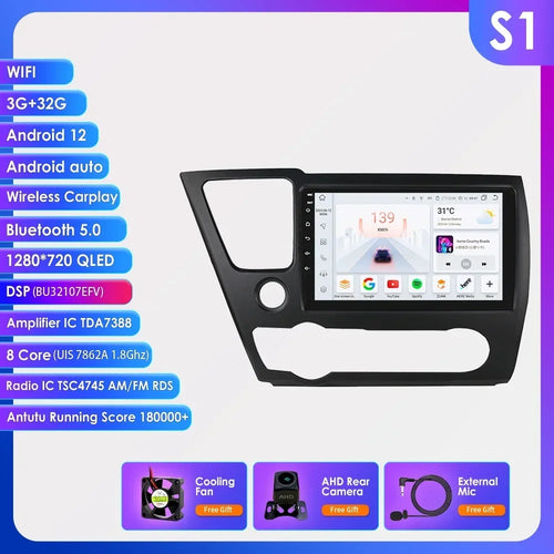 Hizpo For Honda Civic 9 2013 2014 2015 2016 Android 13 Carplay Car Radio Multimedia Video Player GPS Navigation 2 Din Autoradio