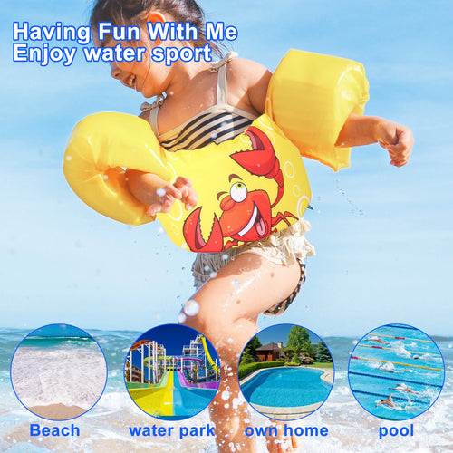 Kids Swim Vest Cartoon Water Wings Arm Floaties Children Life Vest Sea Pool Safety Swim Aid for Children Age 2 to 6 Years Old