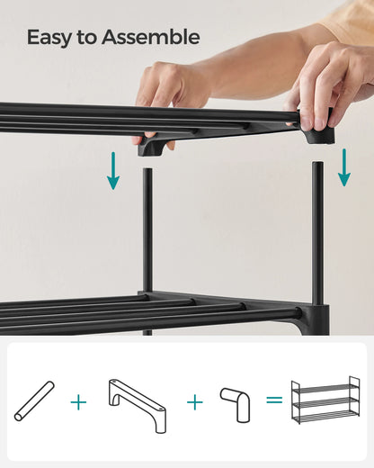 SONGMICS Shoe Rack, 3 Tier Shoe Organizer, Metal Shoe Storage Shelf for 15 Pairs of Shoes, Easy to Assemble, Entryway