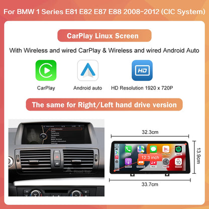 Road Top Wireless CarPlay Android Auto Car Multimedia player For BMW 1 Series E81 E82 E87 E88 Head Unit Screen Display monitor