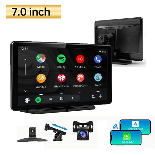 Carplay Screen for Car, 7" HD Portable Car Stereo Touch Screen with Wireless Android Auto, Backup Camera, Car Audio Receivers wi