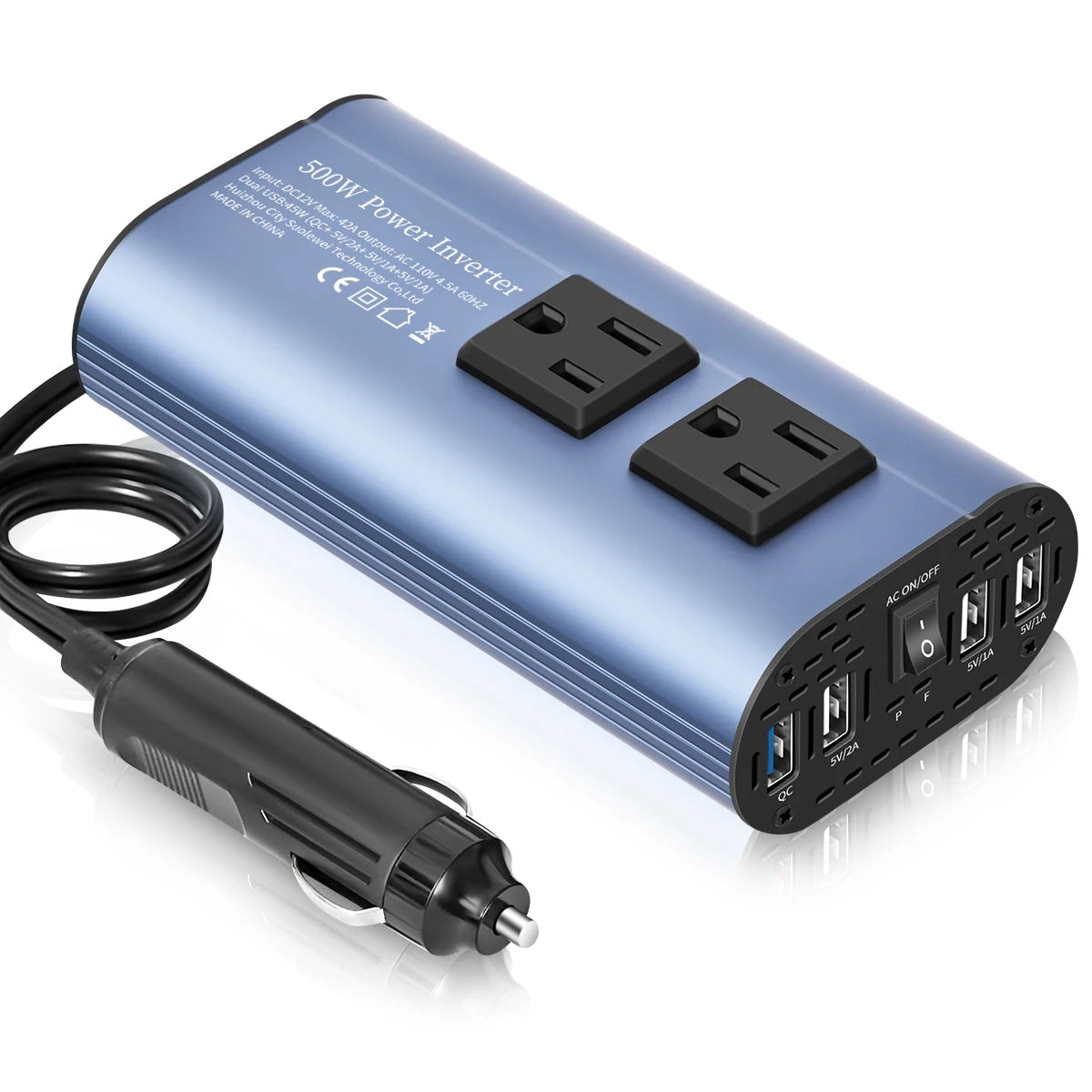 500W Double receptacle 4USB  Modified Frequency Inverter DC12V To AC 110V Ports Car Adapter Portable Inverter