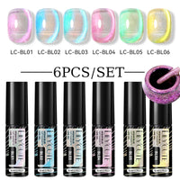 LILYCUTE 6Pcs Colorful Reflective Glitter Nail Art Liner Gel Nail Kit Sparkling Painting Gel Nail Polish Semi Permanent UV Gel
