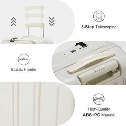 Luggage Sets 3 Piece, ABS+PC Front Open Hardshell Lightweight Luggages,Suitcase with TSA Lock & Double Wheels (20/24/28, White)