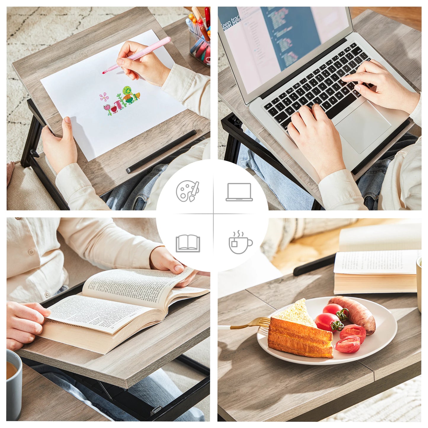 SONGMICS Laptop Desk for Bed or Sofa with Tilting Top, Breakfast Serving Tray with Folding Legs, Fits up to 15.6 Inches Screen