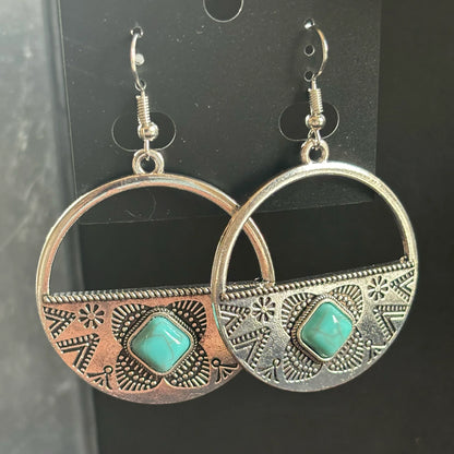 Magnetic Turquoise Circle Earrings for Women, Turquoise Dangle Hoop Earrings, Jewelry Gifts Box Included Orange&Green moissanite