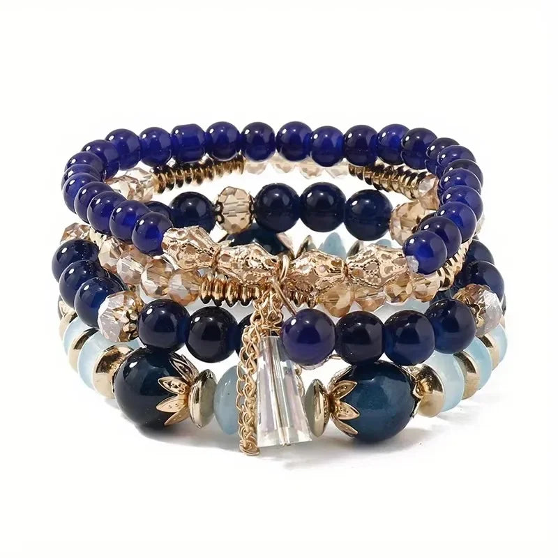 4pcs set Bohemian Versatile Bracelets Beaded Stretch Wristband Gifts Multi-layer Crystal Agate Bracelet Summer Fashion Jewelry