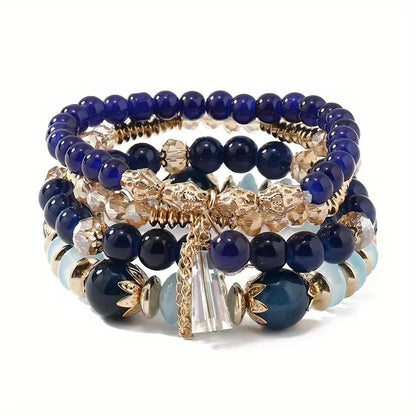 4pcs set Bohemian Versatile Bracelets Beaded Stretch Wristband Gifts Multi-layer Crystal Agate Bracelet Summer Fashion Jewelry