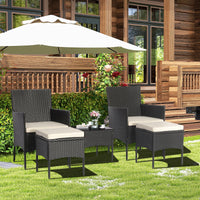 5PCS Patio Rattan Furniture Set Cushioned Sofa Ottoman Armrest Side Table Garden