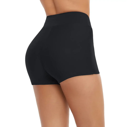Women's High Waisted Swim Shorts Solid Color Black Blue Skinny Swim Bottoms Bathing Suit Shorts Swimwear Bottom Women Swimsuits