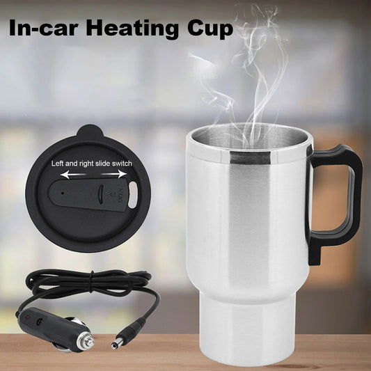12V 450ml Electric Heating Car Kettle Water Coffee Milk Thermal Mug Camping Travel Kettle Stainless Steel Vehicle Heating Cup