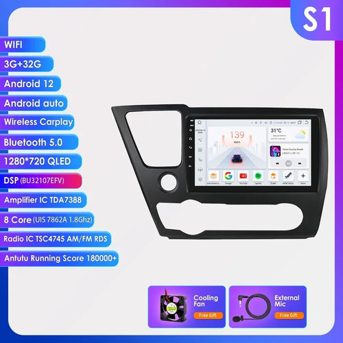 Hizpo For Honda Civic 9 2013 2014 2015 2016 Android 13 Carplay Car Radio Multimedia Video Player GPS Navigation 2 Din Autoradio