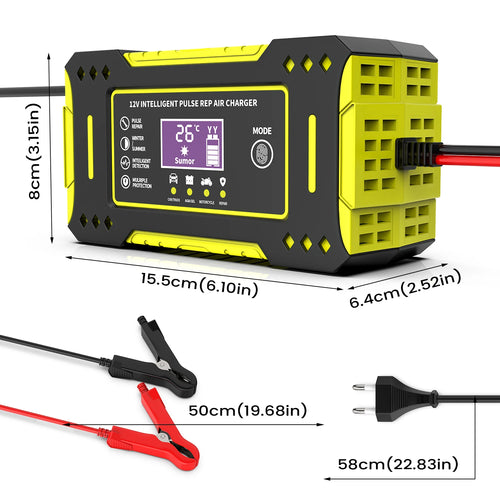 6A 12V Repair LCD Display Intelligent Car Battery Charger Car and Motorcycle Battery Charging Unit Lead-Acid Battery