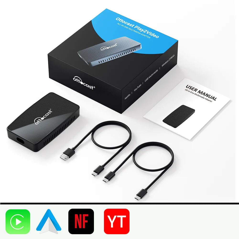 OTTOCAST Play2Video Pro - Wireless CarPlay Android Auto Adapter with Streaming