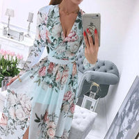 Women floral Chiffon Flower Dress trends new in Ladies Elegant V Neck short Sleeve korean style Summer Dress Female Clothes