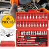 46pcs Metric Flexible Head Ratcheting Wrench Combination Wrench Set 1/4" Drive Hex Bit Socket Set Mechanic Tool Car Repair Tool