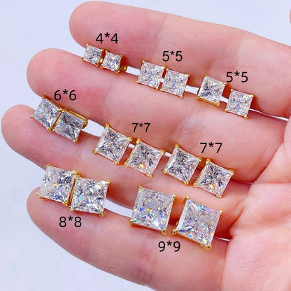 CUC 3-10MM Hip Hop Baguette CZ Stud Earrings With Screw Back AAA Zircon Men Women Square Earrings Trend Wedding Jewelry Gift