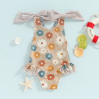 2024-01-17 Lioraitiin Toddler Baby Girl  Swimsuit Floral Romper Baby Beach Swimwear Swimming Ruffle Summer Bathing Suit Sunset