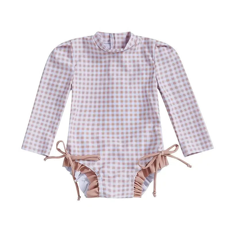 Women s Long Sleeve Rash Guard Swimsuit with Ruffle Trim and Floral Print  Bathing Suit Swim Romper for Girls