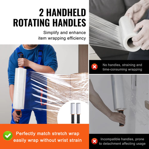 VEVOR 1/2/3/4 Packs Stretch Film 15 in Clear Shrink Film Roll Stretch Wrap with Handles for Pallet Wrapping Shipping Moving