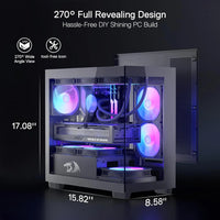 Redragon GC218M Gaming Back-Mounted PC Case, M-ATX Computer Chassis 2 x 120mm Fans Pre-Installed & High Airflow Perforated Panel