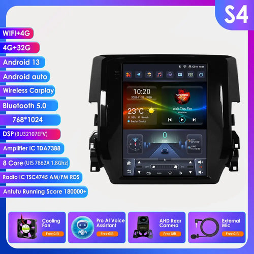9.7" 7862 Android 13 Car radio for Honda Civic 2015-2020 tesla Style Multimedia player Carplay GPS navi Stereo 4G SWC Autoradio