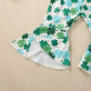 St Patrick s Day Toddler Girls Green Clover Print Sleeveless Flare Leg Jumpsuit Overalls Romper with Ruffles