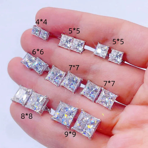 CUC 3-10MM Hip Hop Baguette CZ Stud Earrings With Screw Back AAA Zircon Men Women Square Earrings Trend Wedding Jewelry Gift