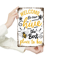 Putuo Decor Welcome Metal Signs, Tin Plaque Painting Retro Bee Decoration Plate Iron Wall Art Decor for Home Bedroom Farm