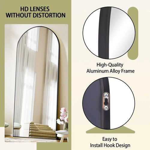 71"x26" Arch Full Length Mirror, Wall Mirror Floor Mirror with Stand Hanging or Leaning, Aluminum Alloy Frame Full Body Mirror