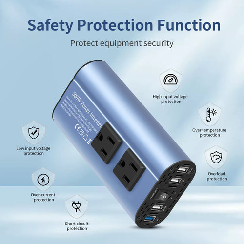 Modified Frequency Inverter Double receptacle 4USB 500W  DC12V To AC110V Ports Car Adapter Portable Inverter