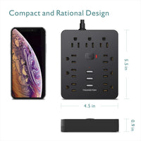 TRANSTON Power Outlet with Surge Protector, 9 power strip 3 USB Ports, 5ft Extension Cord, Quick Charge, For Homeand off