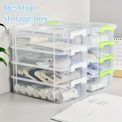 4 Layers Desk Storage Organizer Transparent Stackable Makeup Organizer Box School Office Plastic Jewelry Kids Toys Container Box