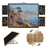 1500/1000 Pcs Rotating Puzzle Board With Drawers And Cover, 28"x35"Portable Puzzle Table For Adults Portable, Spinning Puzzle