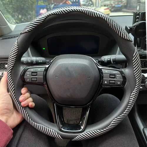 3PCS Laser Carbon Fiber Silicone Car Round Steering Wheel Cover Fiber Leather Wheel Booster Auto Cover Non-Slip Universal parts