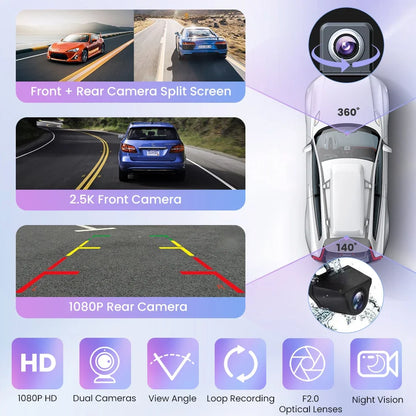QOZ 10.26" Car Intelligent Screen with 4K 360° Rotation Dash Cam Wireless CarPlay & Android Auto AUX FM Bluetooth WIFI