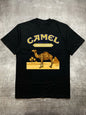 Men's Heat Transfer Print Cotton Round Neck Short Sleeve T-Shirt - Camel Desert Style Theme Design, Black 200g