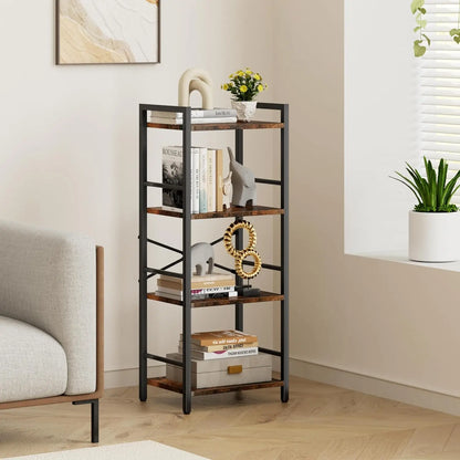 4-Tier Bookshelf, Tall Bookcase with 4 Open Shelves, Metal and Wood Office Book Shelf Bookcase, Standing Storage Organizer Shelf