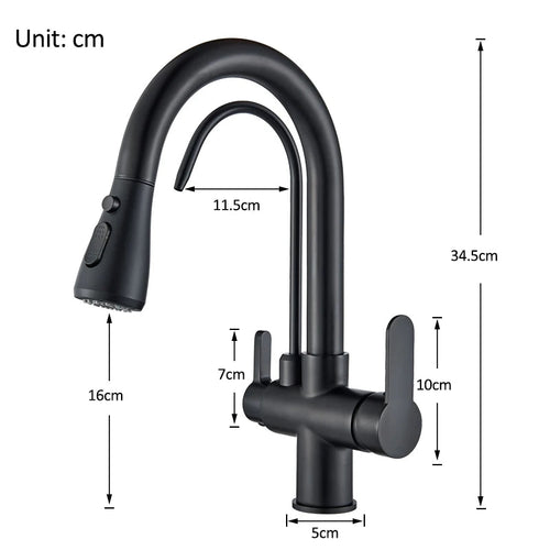 Quyanre Matte Black Filtered Crane For Kitchen Pull Out Spray 360 Rotation Water Filter Tap Three Ways Sink Mixer Kitchen Faucet EzBuyCo