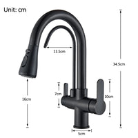 Quyanre Matte Black Filtered Crane For Kitchen Pull Out Spray 360 Rotation Water Filter Tap Three Ways Sink Mixer Kitchen Faucet EzBuyCo