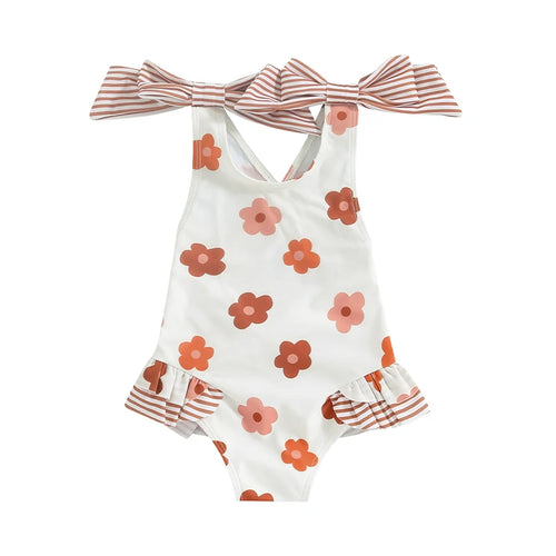 2024-01-17 Lioraitiin Toddler Baby Girl  Swimsuit Floral Romper Baby Beach Swimwear Swimming Ruffle Summer Bathing Suit Sunset