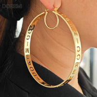 DOREMI Hollow Name Letters Custom Name Earring Hoop U Shape Clip Exaggerated Big Earring Hypoallergenic Stainless Steel Earring