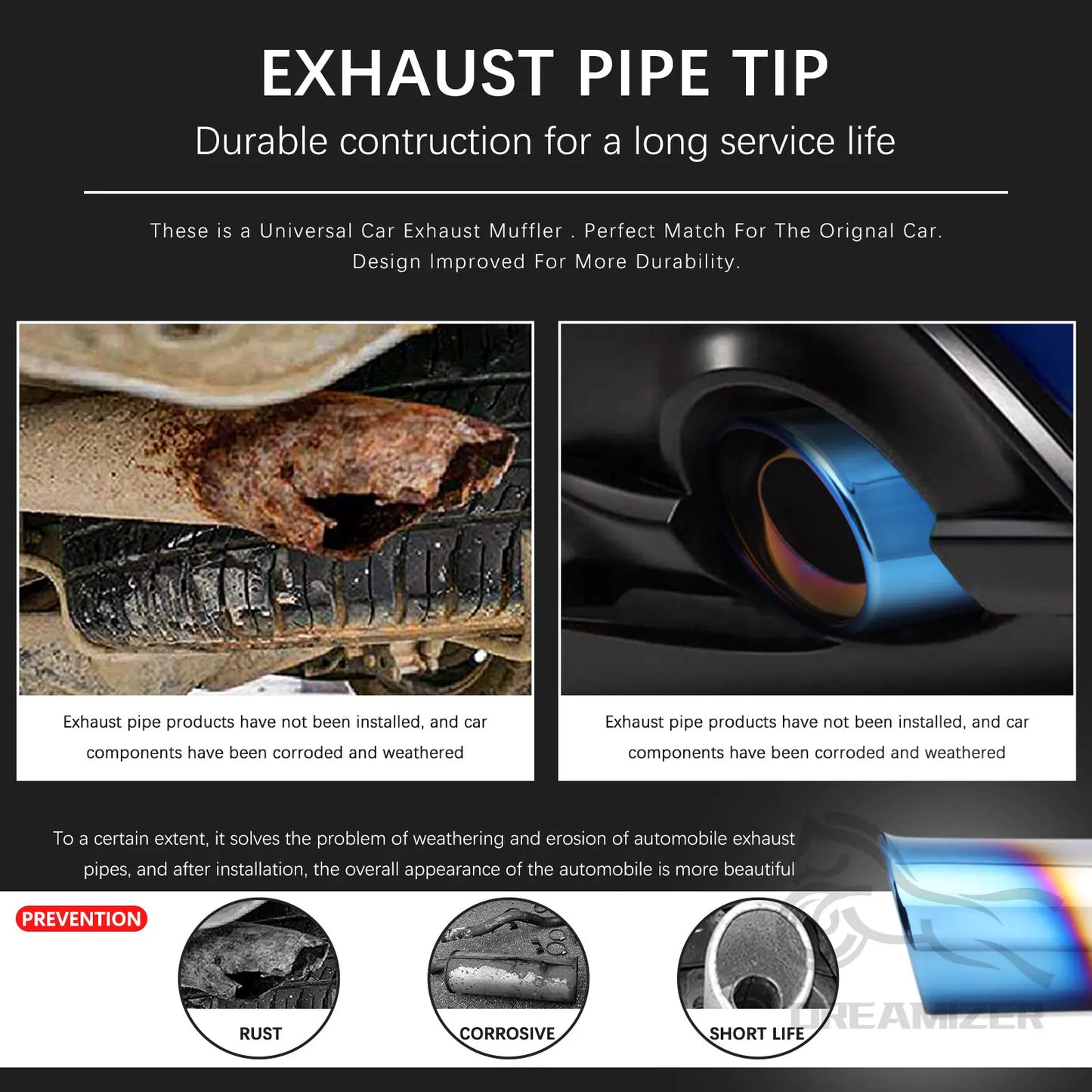 Universal Auto Car Exhaust Pipe Tip Tail Muffler Stainless Steel  Exhaust System Muffler Pipe Exhaust Tip Car Accessories