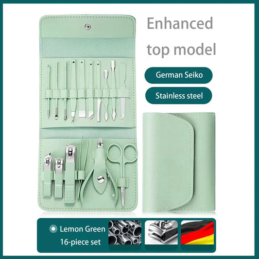 Clipper Set 16 Piece Nail Tools Matcha Green Pedicure Knife Nail Scissors Ear Pick Nail Clipper