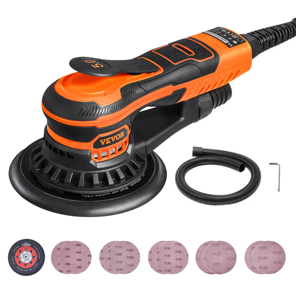VEVOR Random Orbital Sander 350W Brushless 10000 PRM 6 Variable Speed Electric Orbital Sander for Woodworking Detailing Sanding