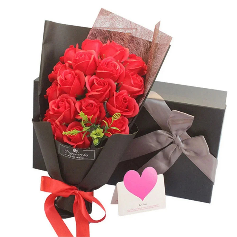 Soap Flower Bouquet with Gift Box Beautiful Flora Scented Bath Soap Flower in Case for Anniversary Valentine's Day Mother Day