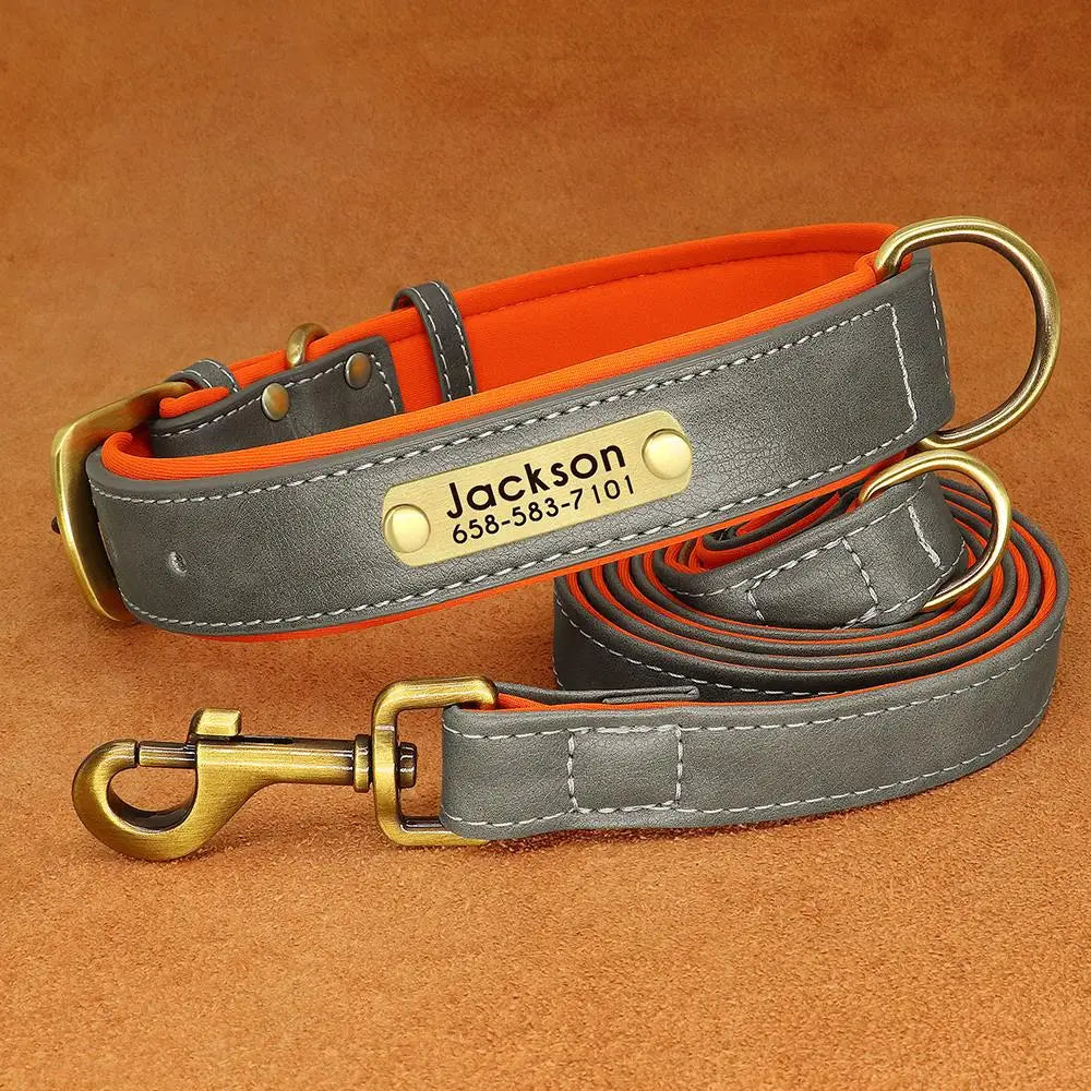 PU Leather Dog Collar and Leash Set Soft Durable Plain Leather Dogs Collars 5ft Lead Adjustable for Small Medium Dogs Pug