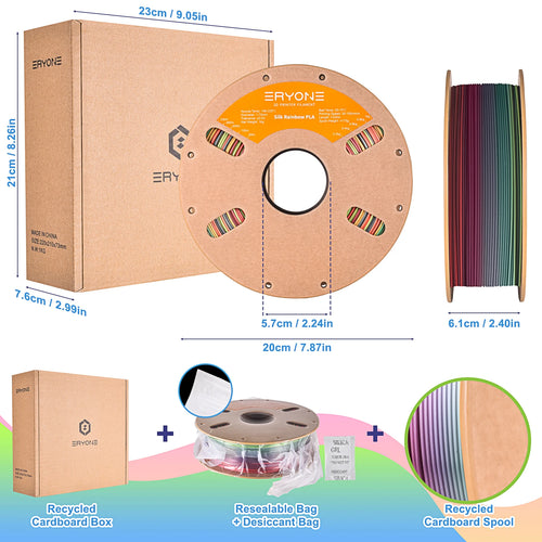 Eryone Silk Rainbow PLA 1KG Filament 1.75mm ±0.03mm Excellent Quality For 3D Printer Sunset Vibrant Palette Rainbow Materials